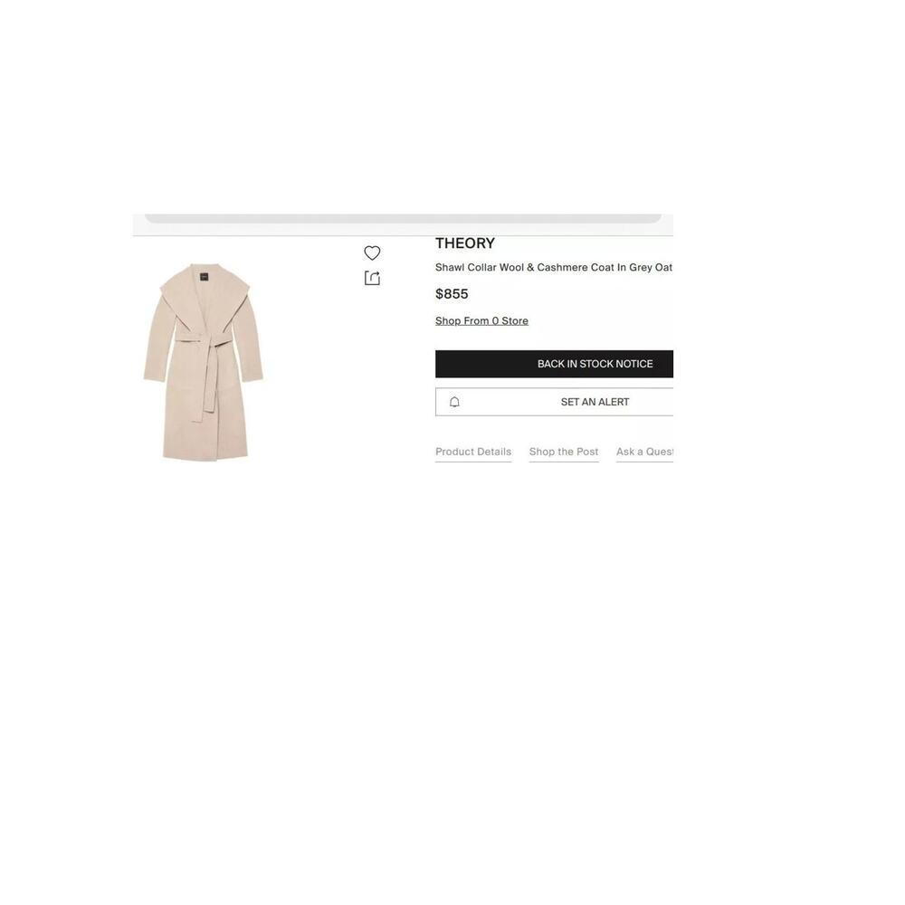 THEORY Shawl Collar Wool & Cashmere Coat Grey Oat (with flaws)- size large - Picture 8 of 8